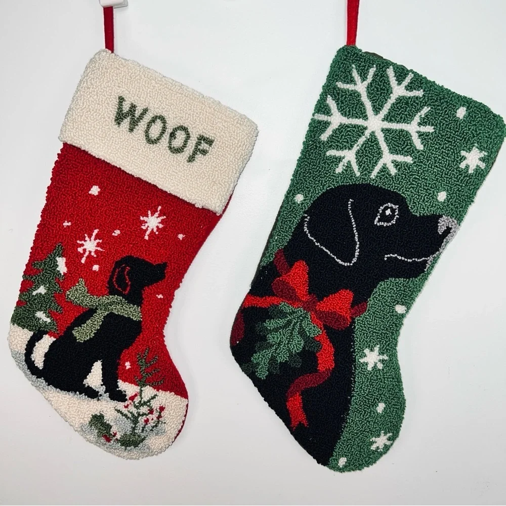Dog Christmas Stockings - Hooked Wool Look - Black Lab Design -Set of 2